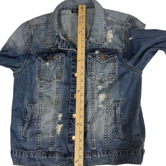 STS Blue Womens Size Medium Distressed Denim Jean Jacket - Picture 5 of 6